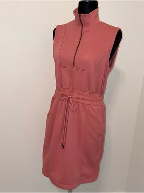 French Terry Zipped Collar Sleeveless Drawstring Waist Mini Dress SZ M